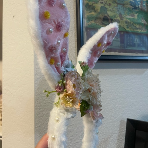 Floral Easter Ears / Bunny Ear Headband - Pink and White - Picture 4 of 5